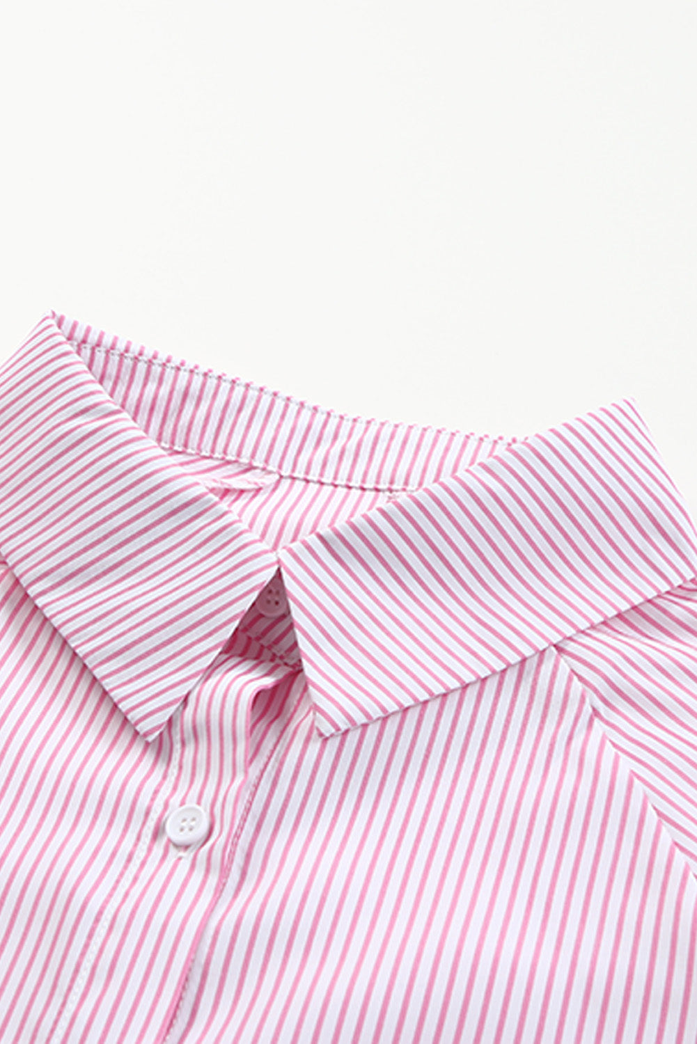 Pink Smocked Cuffed Striped Boyfriend Shirt with Pocket