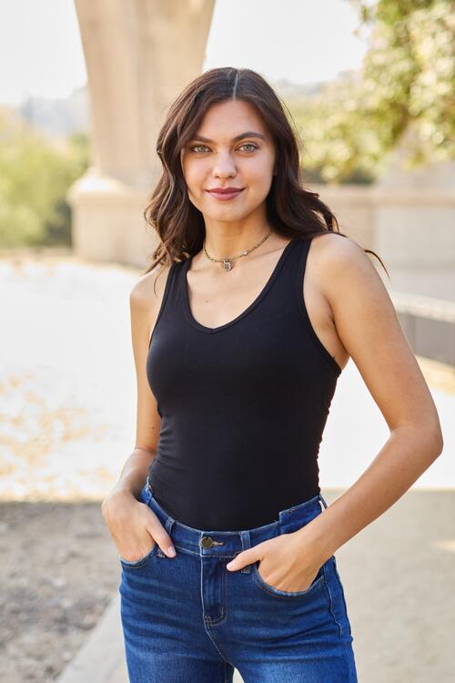 Black Zenana Racerback Tank Bodysuit