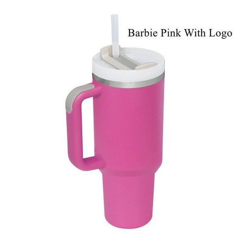 US STOCK 40Oz Quencher Tumblers Pink Cosmo Parada Co-Branded Flamingo Stainless Steel Valentines Day Gift Cups with Silicone Handle Lid and Straw Car Mugs