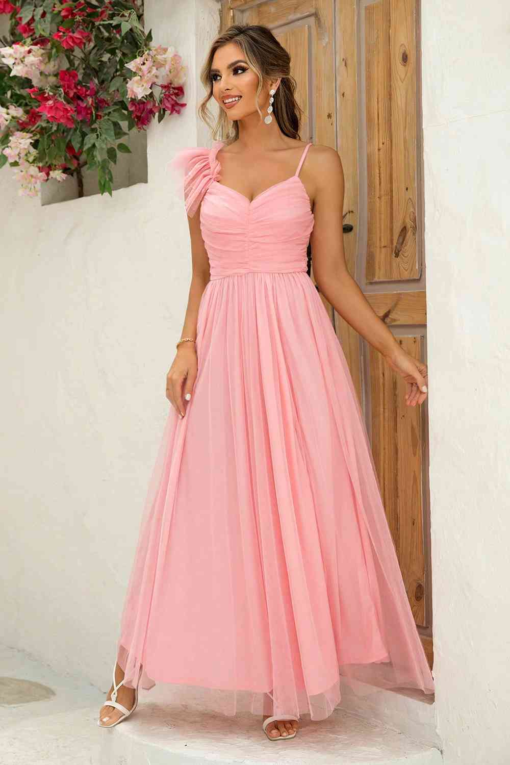 Spectacular Magic Pink Asymmetrical Ruched Slit Dress