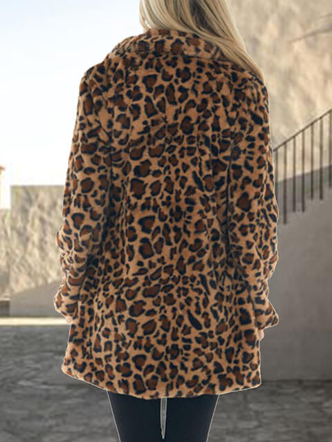 Walking On the Wild Side Leopard Collared  Coat with Pockets