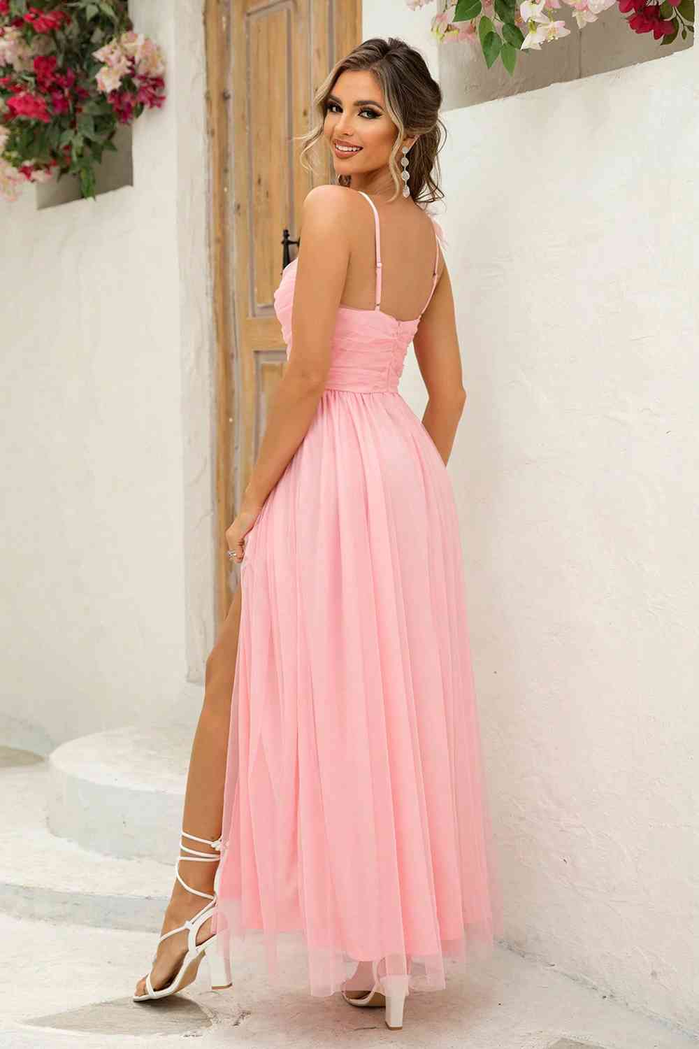 Spectacular Magic Pink Asymmetrical Ruched Slit Dress