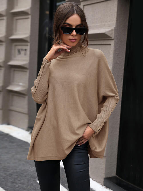 Camel Turtleneck Raglan Sleeve Sweater