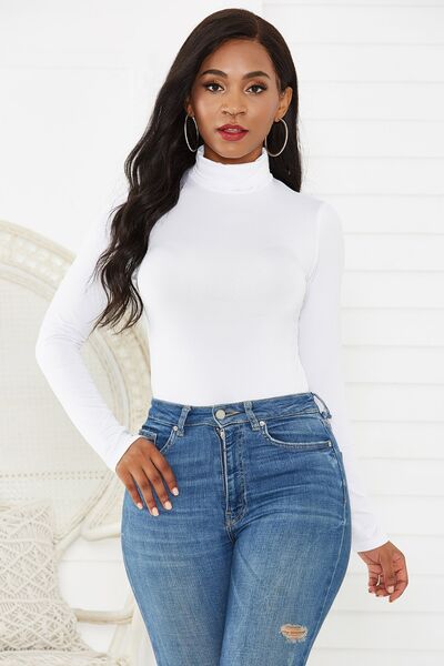 Turtleneck Long Sleeve Bodysuit: Black, White or Sage