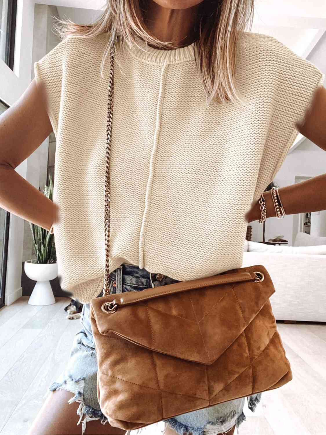 Cap Sleeve Sweater Vest: Ivory or Black