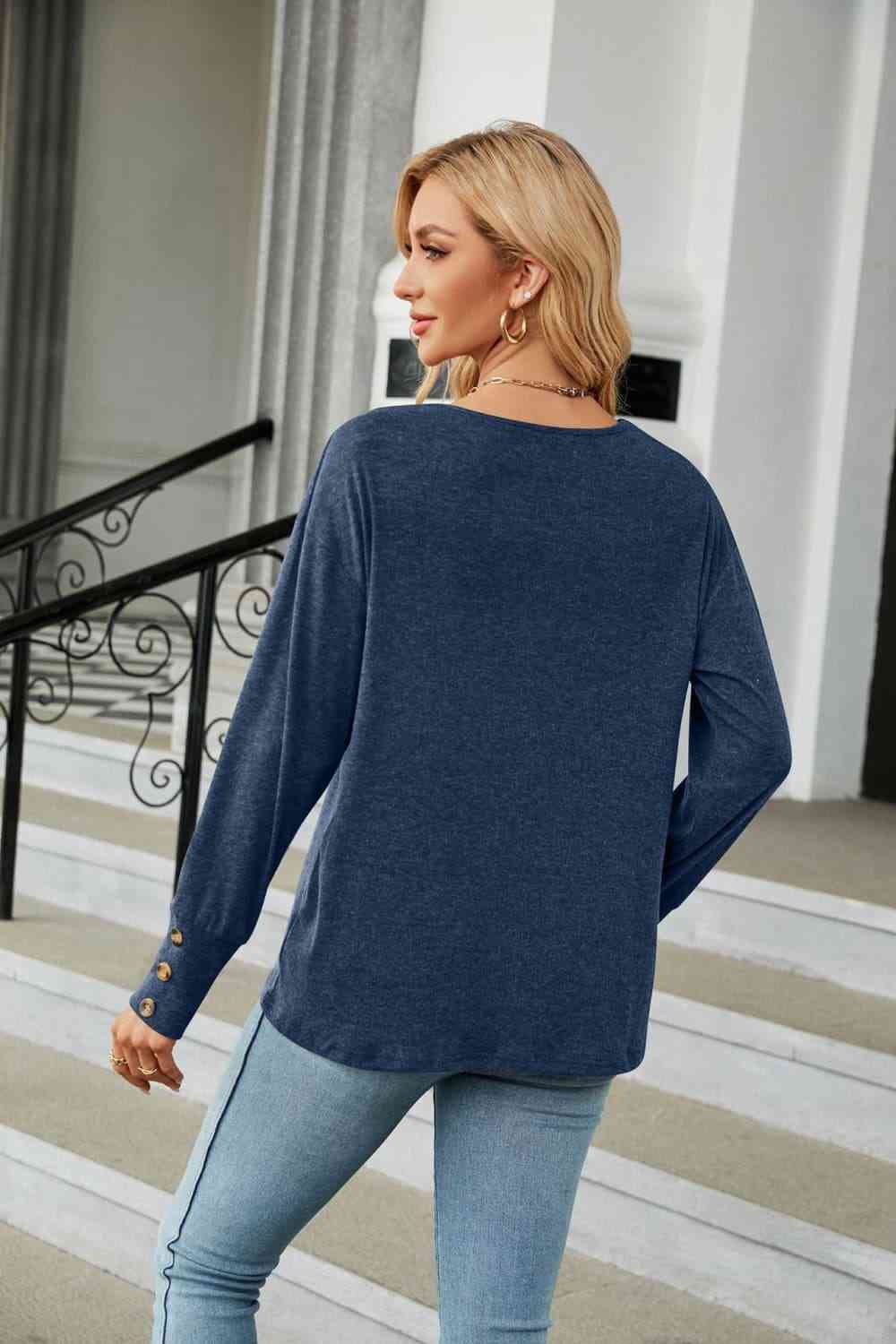 V-Neck Long Sleeve T-Shirt: BLACK OR BEIGE