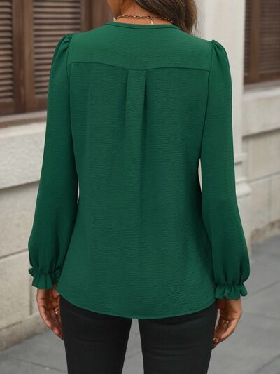 Notched Flounce Sleeve Blouse