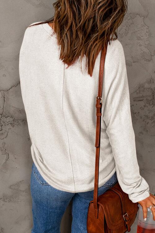 Ivory Seam Detail Round Neck Long Sleeve Top