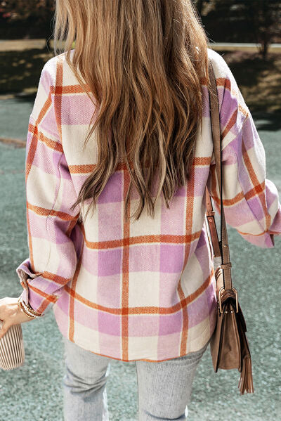 Plaid Button Up Collared Neck Long Sleeve Shacket