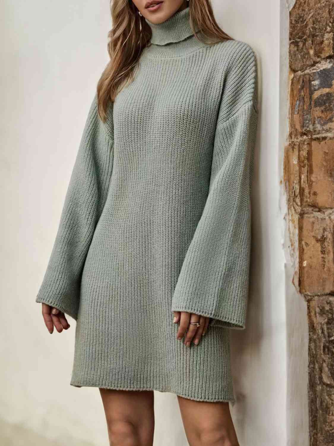 Turtleneck Dropped Shoulder  Dress