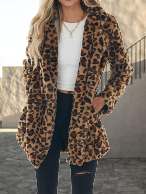 Walking On the Wild Side Leopard Collared  Coat with Pockets