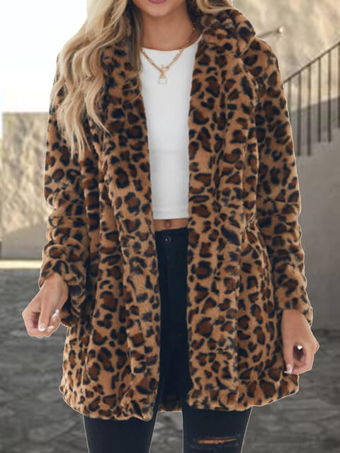 Walking On the Wild Side Leopard Collared  Coat with Pockets