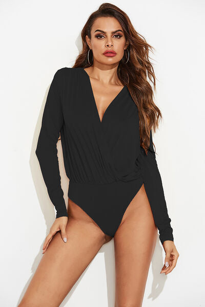 Surplice Long Sleeve Bodysuit: Black or White