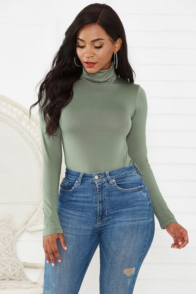 Turtleneck Long Sleeve Bodysuit: Black, White or Sage