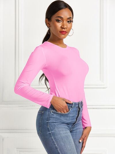 Round Neck Long Sleeve Bodysuit: Pink, Black, White, Red, Royal Blue